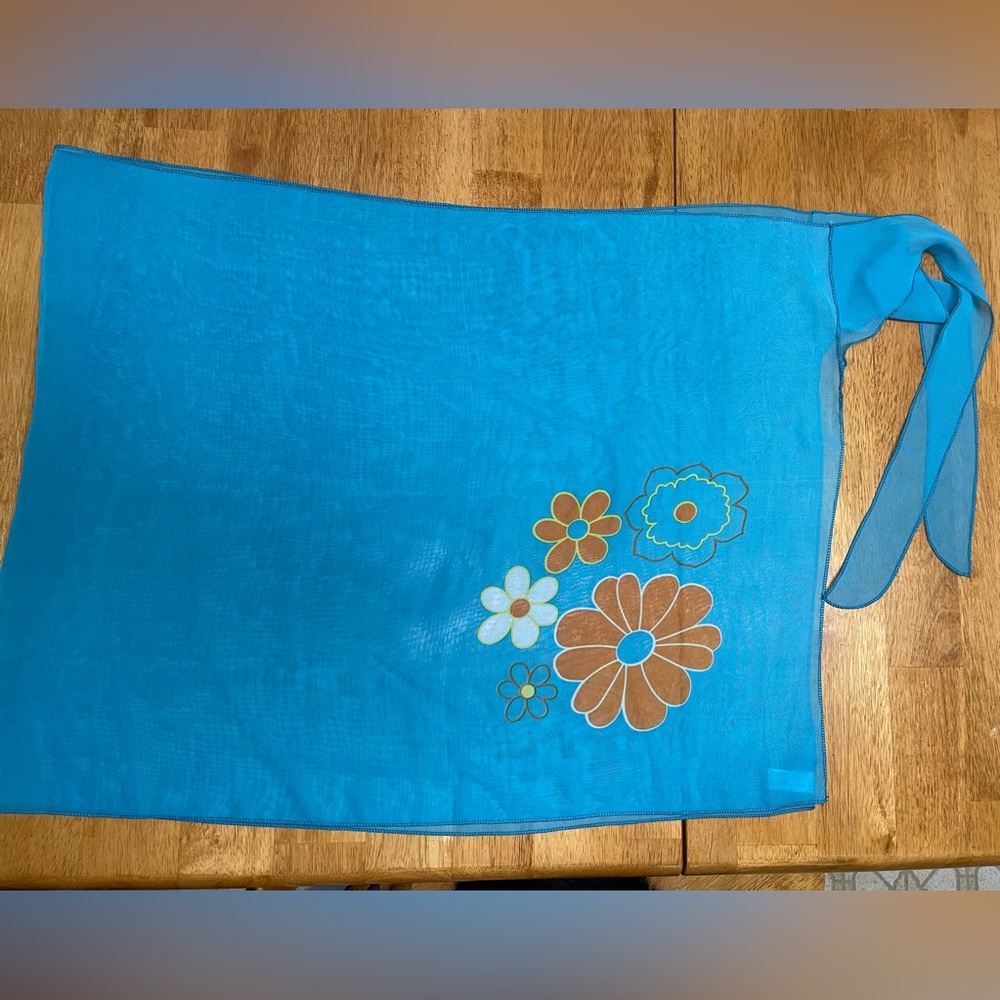 Swimwear Blue Floral Sarong Skirt
